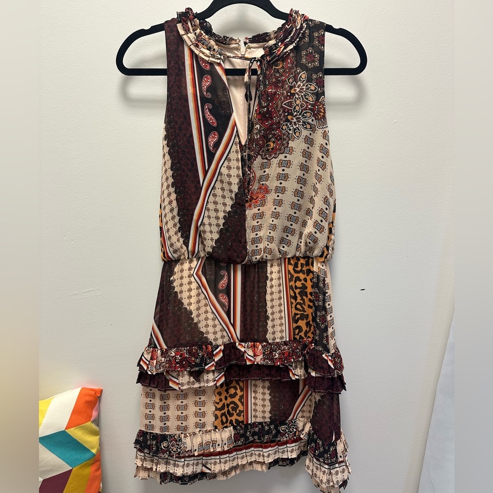 Laundry by Shelli Segal multicolor patterned tank dress Vneck with tie size 10